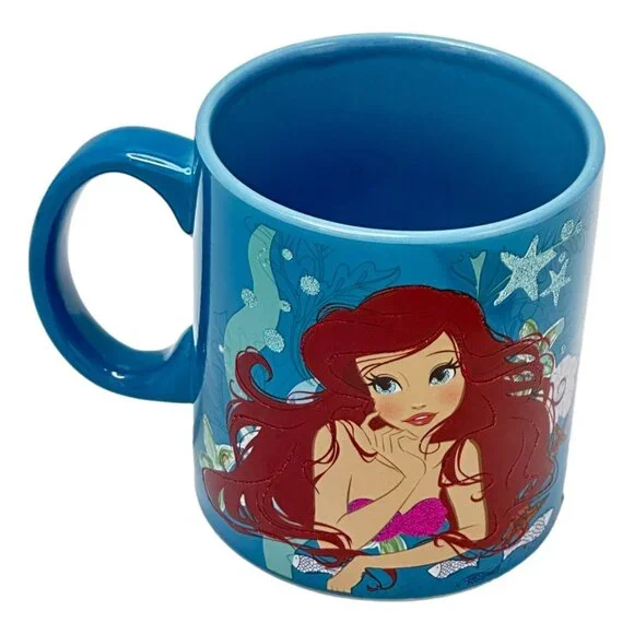 Disney Mug 3D Ariel Blue Glitter Ceramic 20 oz Unused - Picture 2 of 7